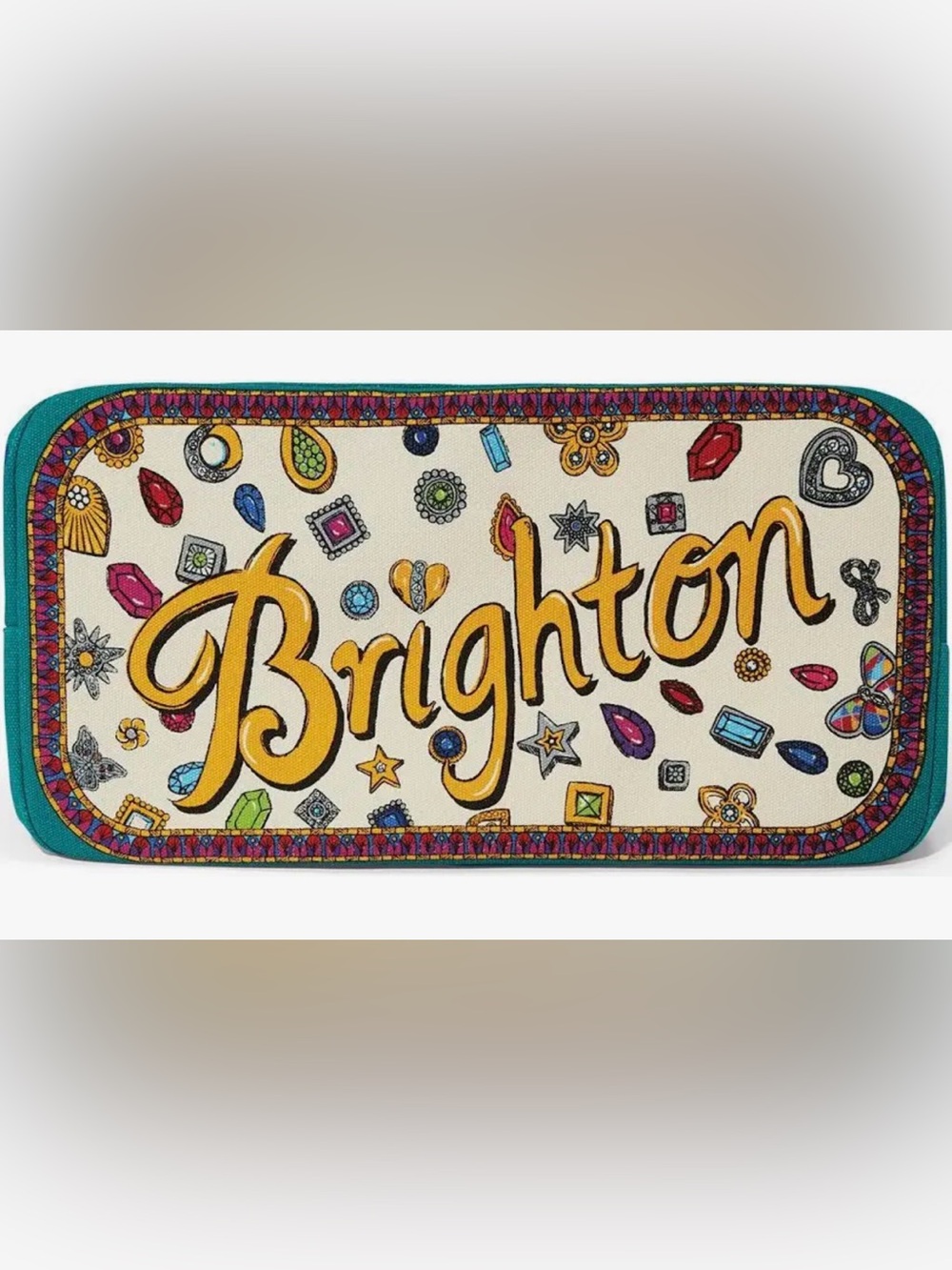 NEW BRIGHTON CHARM Tote Bag with Teal Handles and Colorful Gem Motifs - Picture 4 of 9